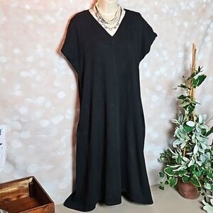 Lands End | Black Cotton Spandex Midi Dress